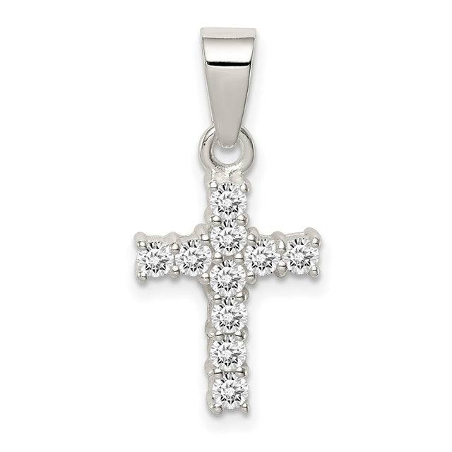 CZ Cross Charm Pendant in Real 925 Sterling Silver