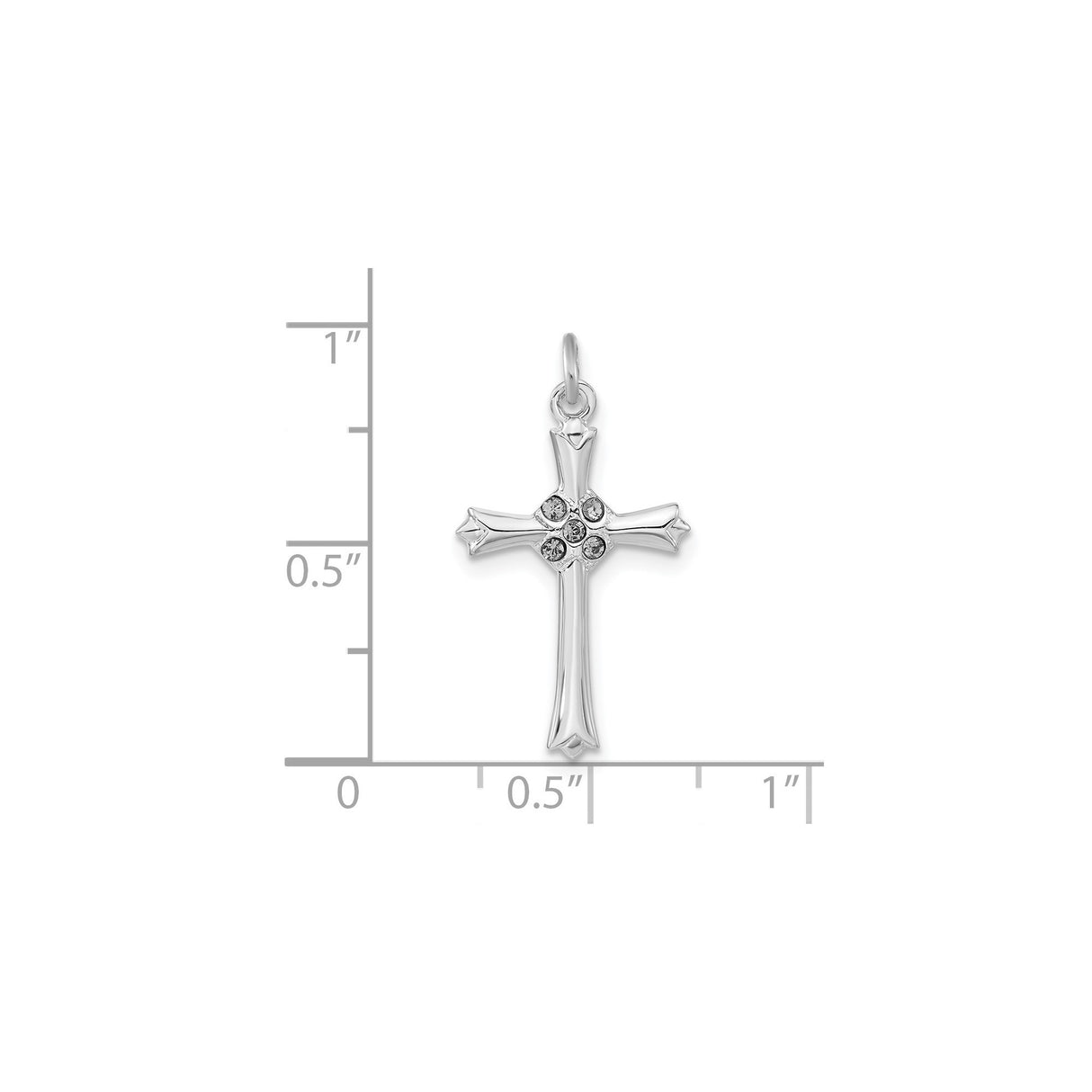 Sterling Silver Cross Pendant with Cubic Zirconia, Polished Modern Religious Design