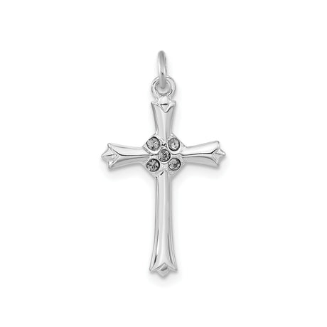 Sterling Silver Cross Pendant with Cubic Zirconia, Polished Modern Religious Design