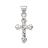 Sterling Silver Cross Pendant with Cubic Zirconia Accents, Beveled Texture, Unisex Religious Jewelry