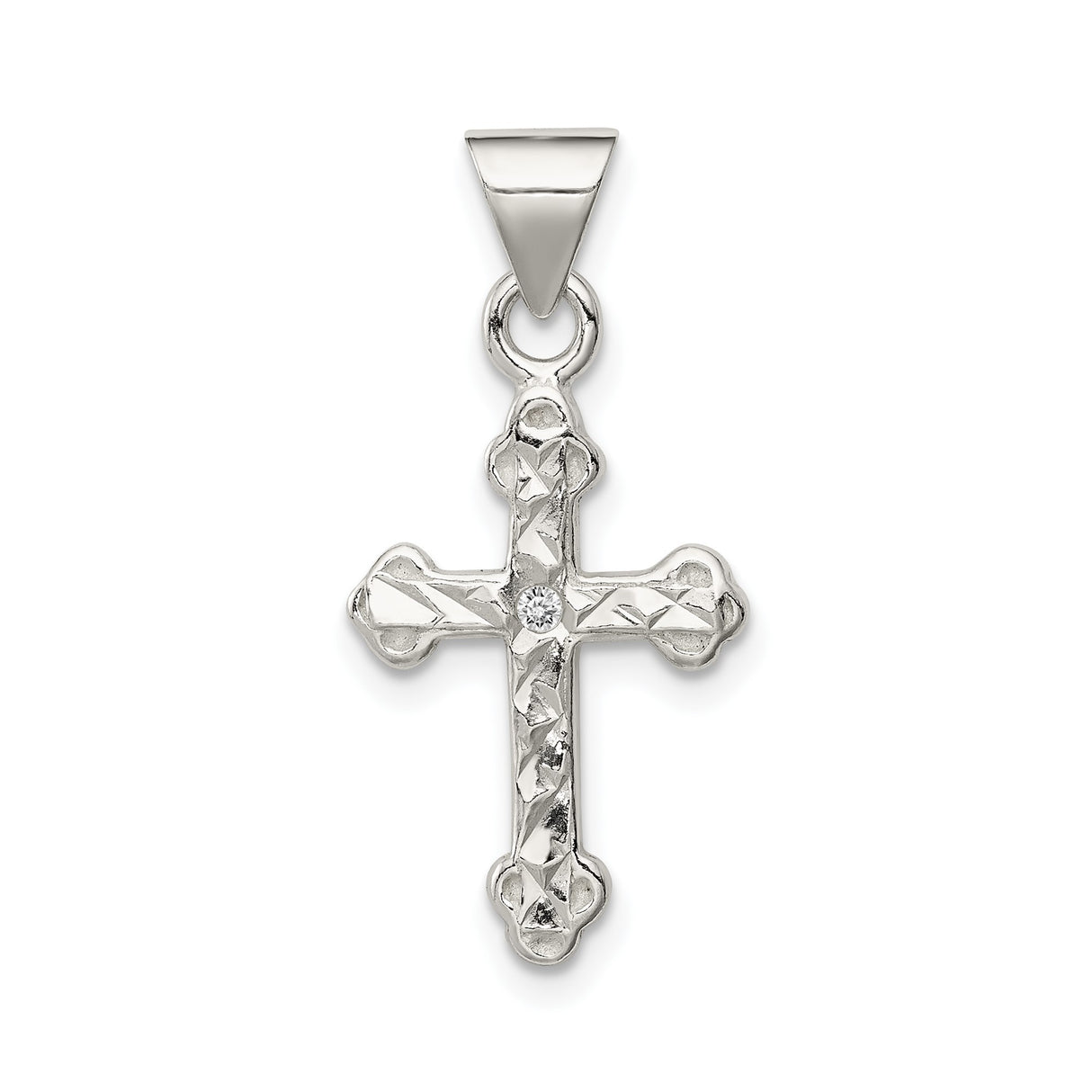 Sterling Silver Trefoil Cross Pendant with Cubic Zirconia, High Polish Spiritual Jewelry