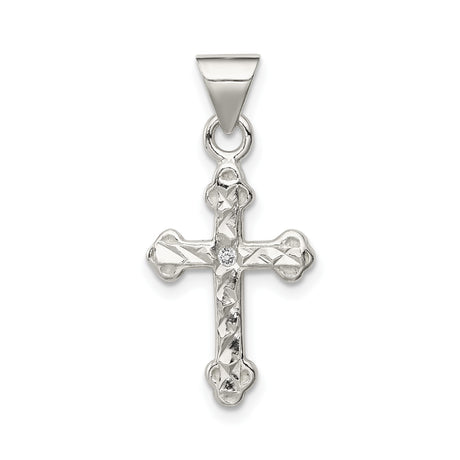 Sterling Silver Trefoil Cross Pendant with Cubic Zirconia, High Polish Spiritual Jewelry