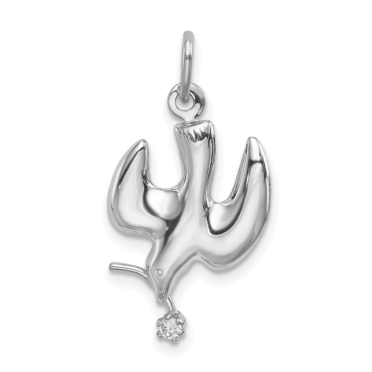 Sterling Silver Dove Pendant with Cubic Zirconia, Holy Spirit Symbol, Christian Jewelry