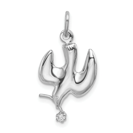 Sterling Silver Dove Pendant with Cubic Zirconia, Holy Spirit Symbol, Christian Jewelry