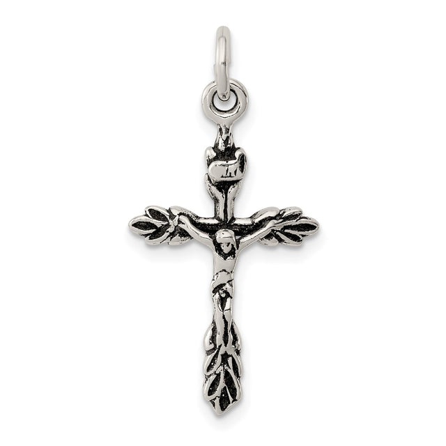 Sterling Silver Crucifix Cross Pendant with Branch Motif and Vine Detailing