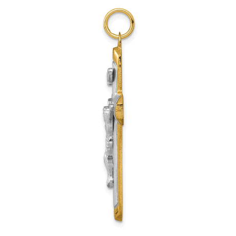 Sterling Silver Cross Pendant with Gold Vermeil Beveled Edge and Satin Finish Crucifix Design