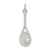 Sterling Silver Tennis Racket Pendant with Ball Detail and Realistic String Design