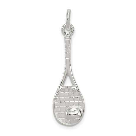 Sterling Silver Tennis Racket Pendant with Ball Detail and Realistic String Design