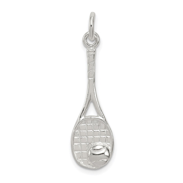 Sterling Silver Tennis Racket Pendant with Ball Detail and Realistic String Design