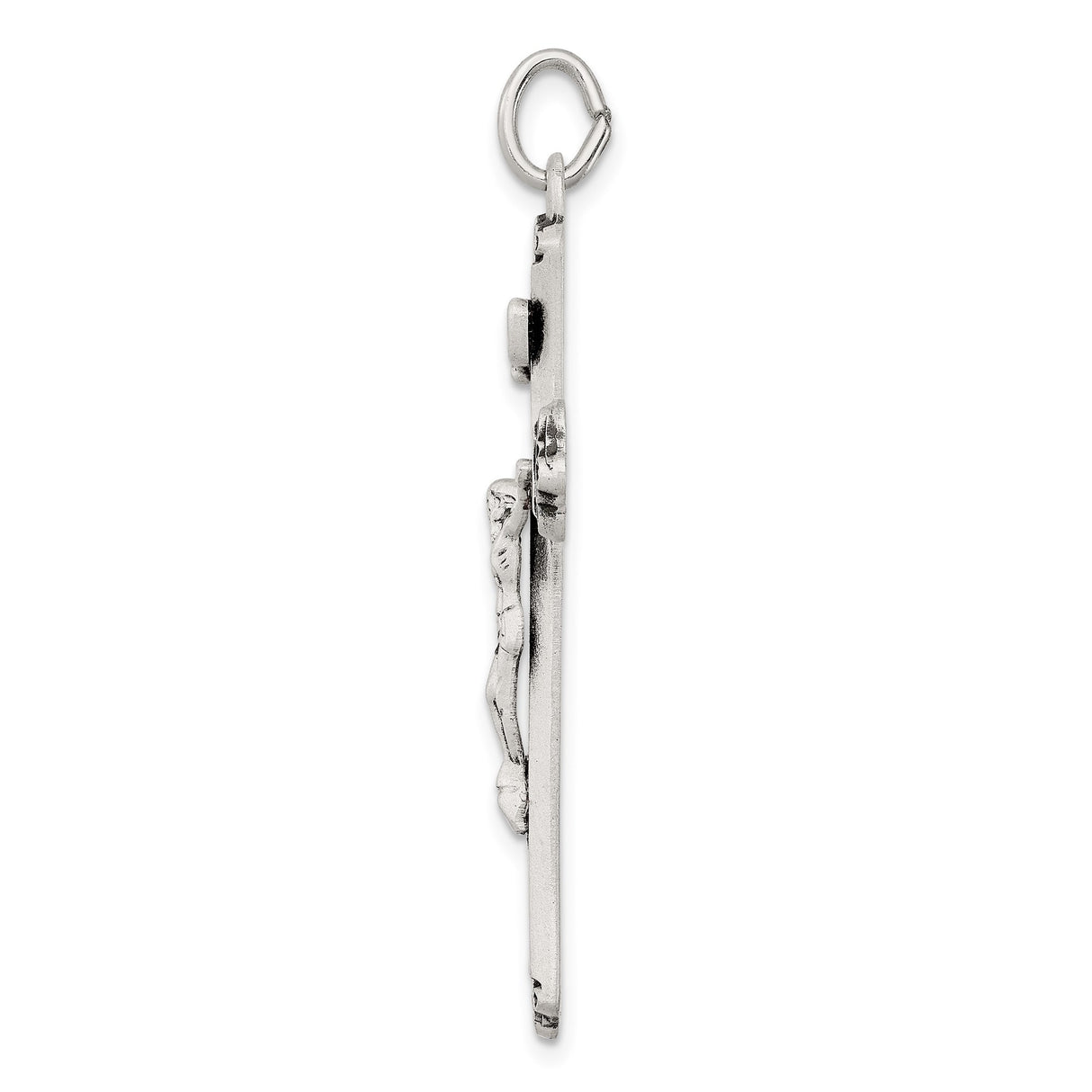 Sterling Silver Cross Pendant with Raised Corpus and Floral Motif, Antiqued Finish