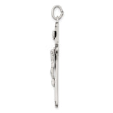 Sterling Silver Cross Pendant with Raised Corpus and Floral Motif, Antiqued Finish