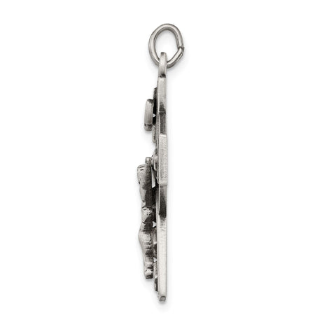 Sterling Silver Crucifix Cross Pendant with Celtic Etched Design and Halo Circle