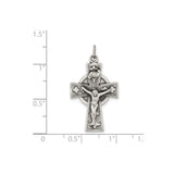 Sterling Silver Crucifix Cross Pendant with Celtic Etched Design and Halo Circle