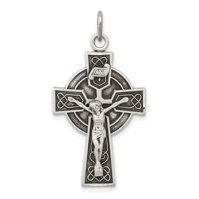 Sterling Silver Crucifix Pendant with Antiqued Finish and Celtic Cross Design
