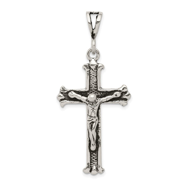 Sterling Silver Crucifix Cross Pendant with Deep Relief Jesus and Flared Tips, Vintage Christian Jewelry