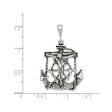 Sterling Silver Crucifix Pendant with Anchor, Rope, and Ship Wheel Nautical Design