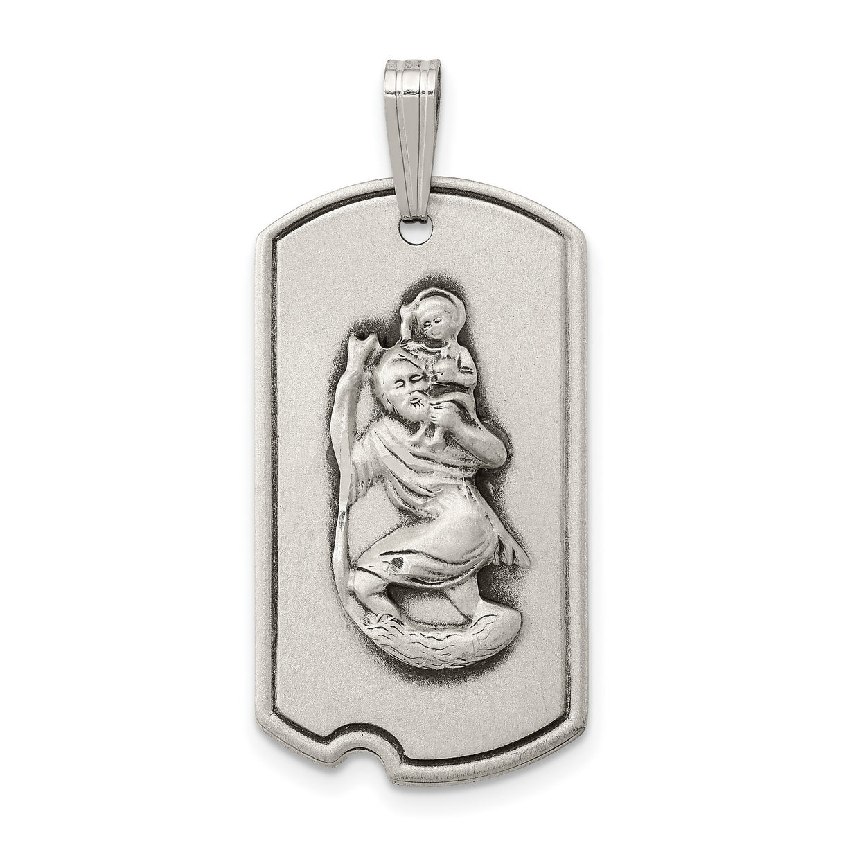 Satin Saint Christopher Dog Tag Charm Pendant in Real 925 Sterling Silver