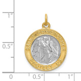 Round Saint Christopher Protect Us Words Charm Pendant in Real 925 Sterling Silver