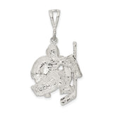Sterling Silver Ice Hockey Goalie Pendant with Stick, Detailed Sports Charm