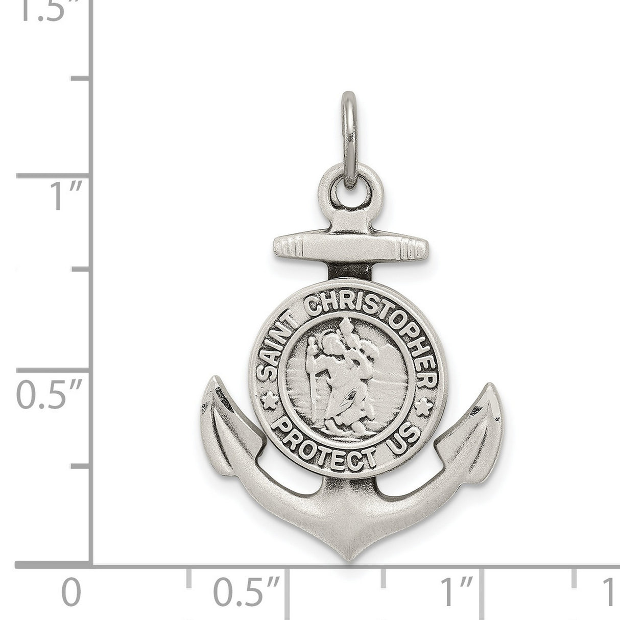 Saint Christopher Protect Us Words Anchor Shaped Charm Pendant in Real 925 Sterling Silver