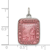 Rose Pink Square Saint Christopher Protect Us Charm Pendant in Real 925 Sterling Silver