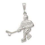 Sterling Silver Hockey Player Pendant with Stick and Puck , Unisex Sports Charm