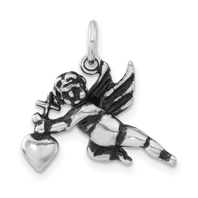 Antiqued Cupid Charm Pendant in Real 925 Sterling Silver