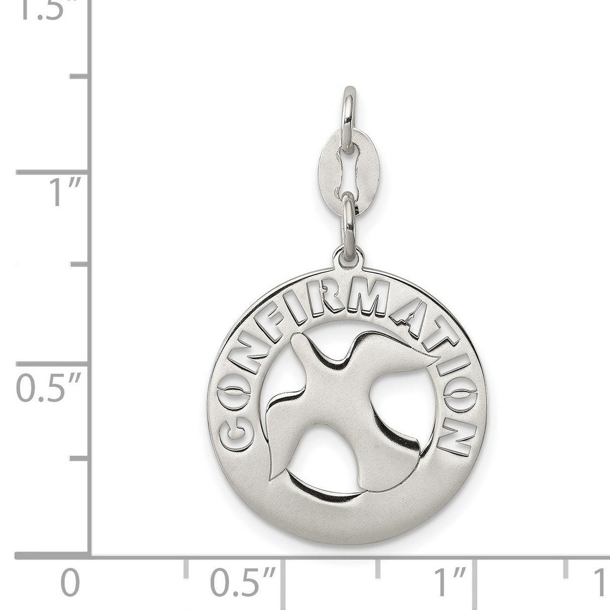 Confirmation Word and Dove Penny Size Charm Pendant in Real 925 Sterling Silver
