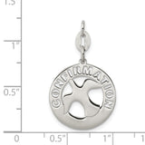 Confirmation Word and Dove Penny Size Charm Pendant in Real 925 Sterling Silver