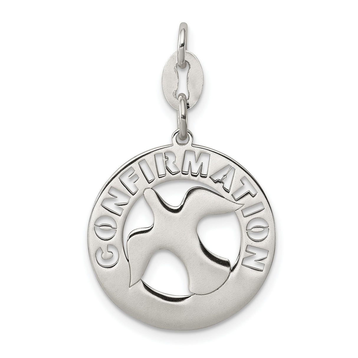 Confirmation Word and Dove Penny Size Charm Pendant in Real 925 Sterling Silver