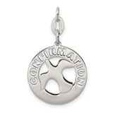 Confirmation Word and Dove Penny Size Charm Pendant in Real 925 Sterling Silver