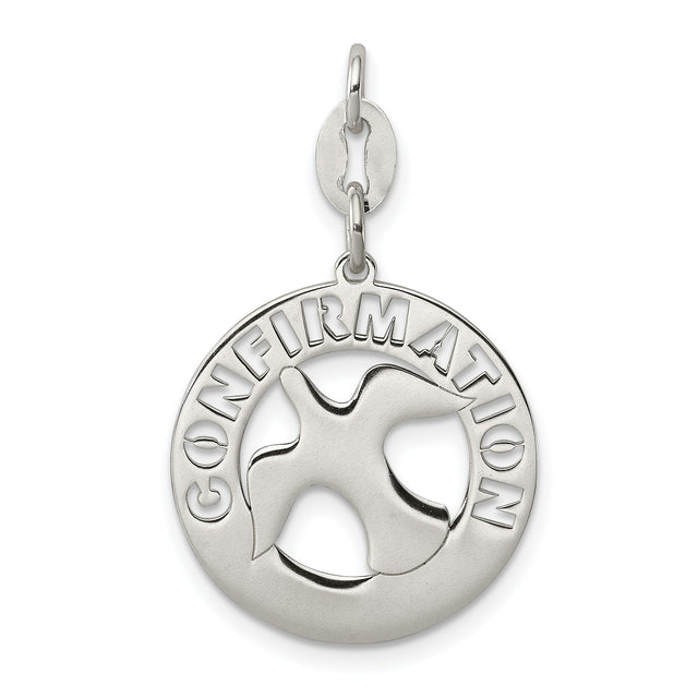 Confirmation Word and Dove Penny Size Charm Pendant in Real 925 Sterling Silver