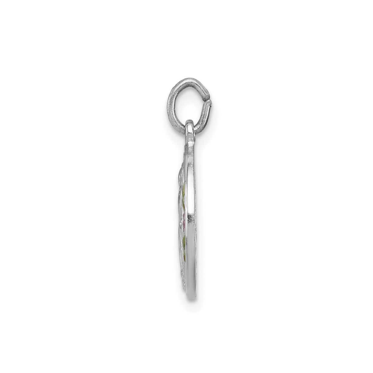 Sterling Silver Miraculous Medal Pendant with Pink and Green Enamel Flowers