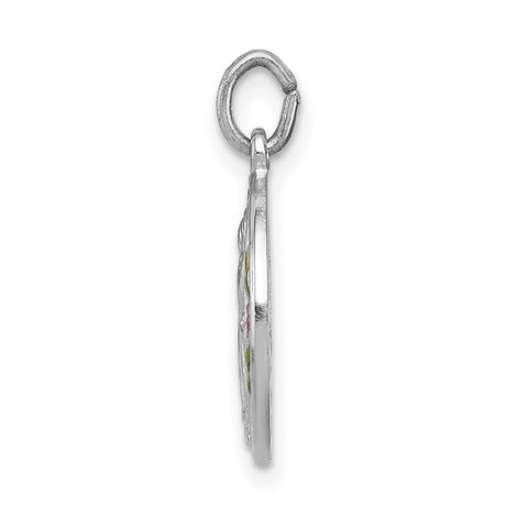 Sterling Silver Miraculous Medal Pendant with Pink and Green Enamel Flowers