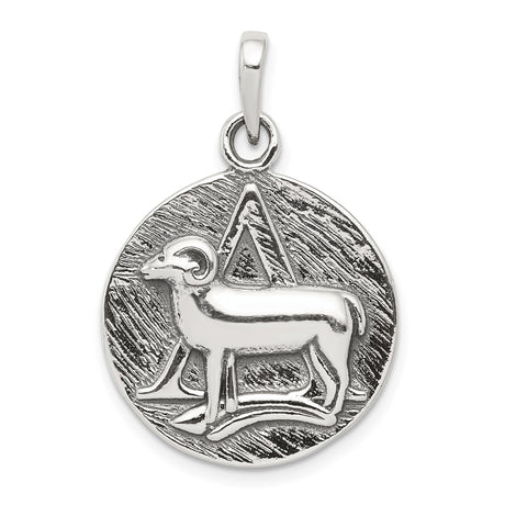 Sterling Silver Aries Zodiac Pendant with Detailed Ram Symbol, Astrology Amulet