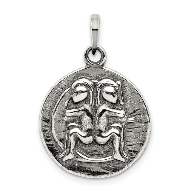Gemini Twins Zodiac Charm Pendant in Real 925 Sterling Silver