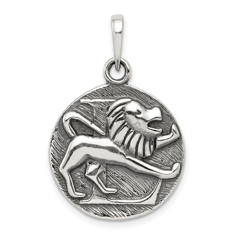 Sterling Silver Leo Zodiac Pendant with Round Lion Symbol and Horoscope Charm