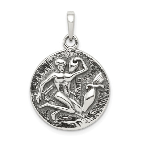 Sterling Silver Aquarius Zodiac Pendant with Water Bearer Symbol and Constellation Elements