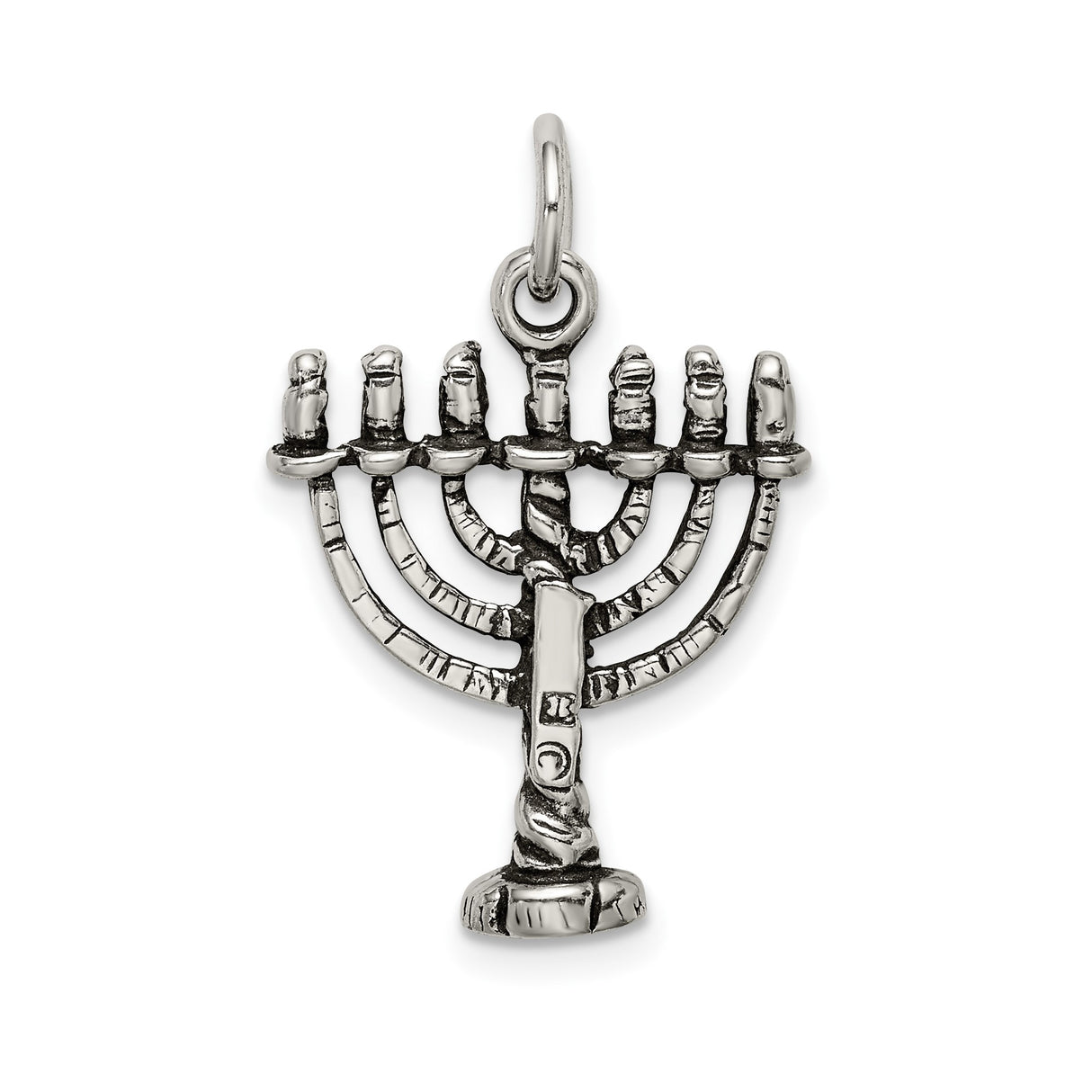 Sterling Silver Menorah Pendant Featuring Seven Branch Candelabrum Design, Judaica Jewelry