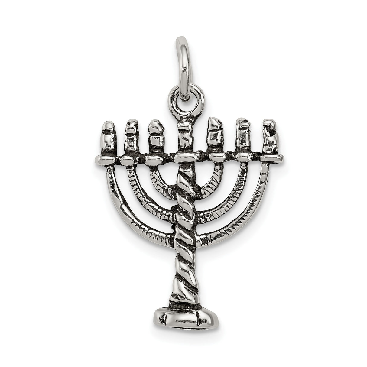 Sterling Silver Menorah Pendant Featuring Seven Branch Candelabrum Design, Judaica Jewelry