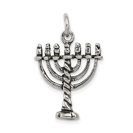 Sterling Silver Menorah Pendant Featuring Seven Branch Candelabrum Design, Judaica Jewelry