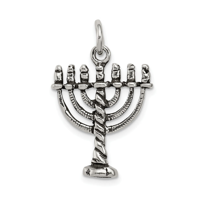 Sterling Silver Menorah Pendant Featuring Seven Branch Candelabrum Design, Judaica Jewelry
