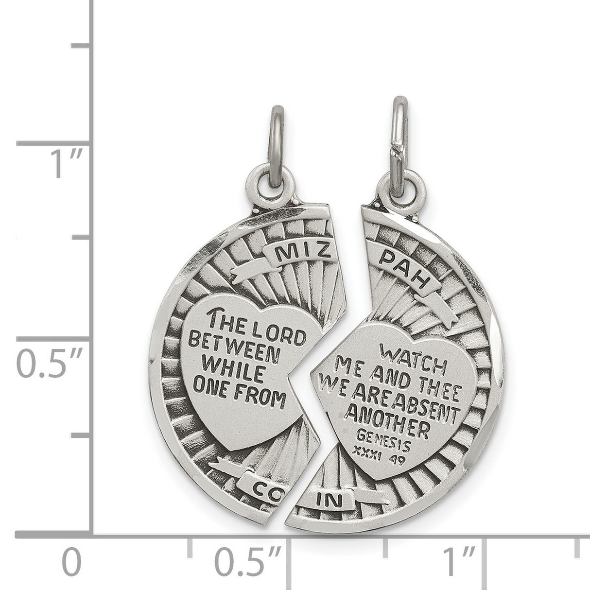 Break Apart Mizpah Coin with Emotional Bond Words Charm Pendant in Real 925 Sterling Silver