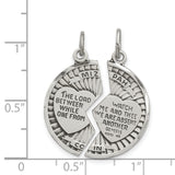 Break Apart Mizpah Coin with Emotional Bond Words Charm Pendant in Real 925 Sterling Silver