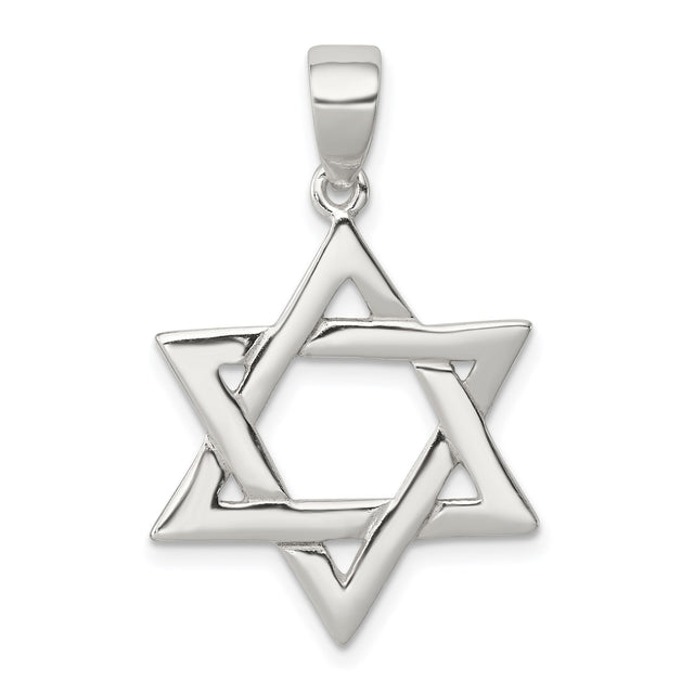 Sterling Silver Star of David Pendant with Interlocking Six-Pointed Star Design