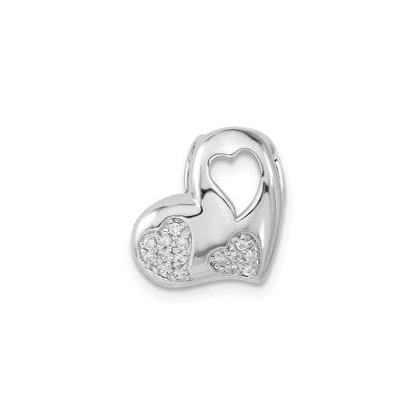 Sterling Silver Heart Pendant with Cubic Zirconia, Pavé and Open Heart Design