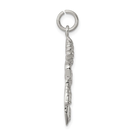 Sterling Silver Angel Pendant with Kneeling Winged Figure and Flower, Christian Spiritual Jewelry