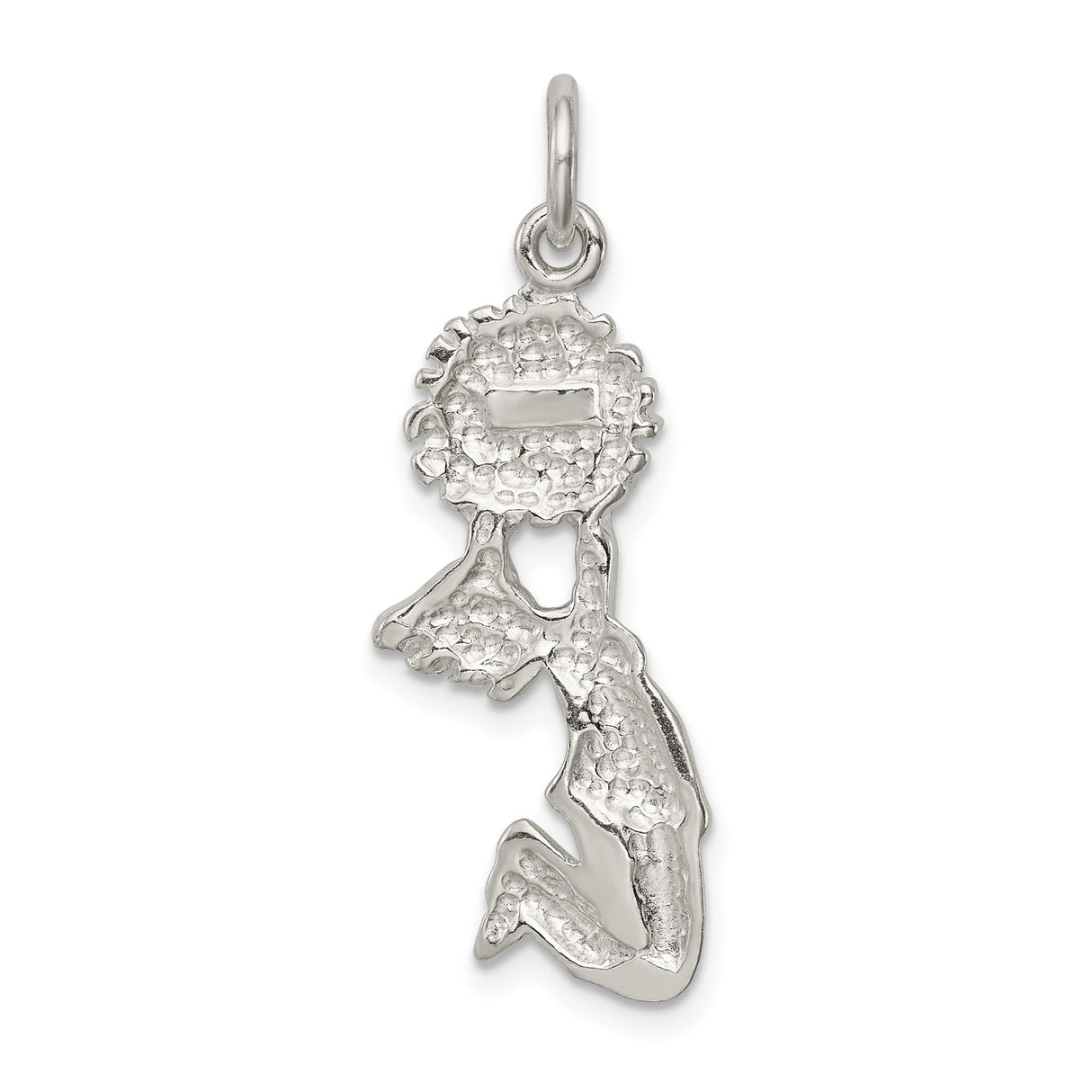 Sterling Silver Angel Pendant with Kneeling Winged Figure and Flower, Christian Spiritual Jewelry