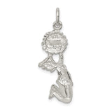 Sterling Silver Angel Pendant with Kneeling Winged Figure and Flower, Christian Spiritual Jewelry