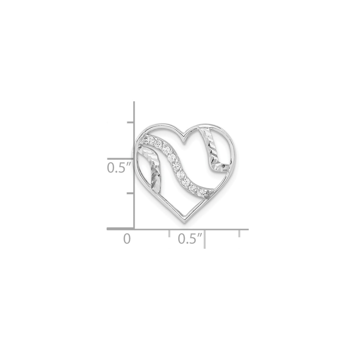 Sterling Silver Heart Pendant with Swirl Design and Cubic Zirconia Accents